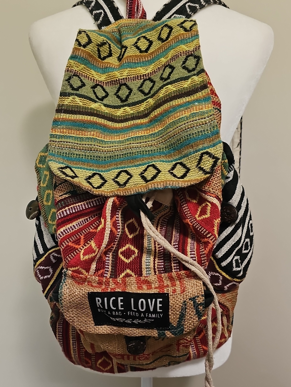 Rice Love Mini Recycled Burlap Travel Backpack Boho Patchwork